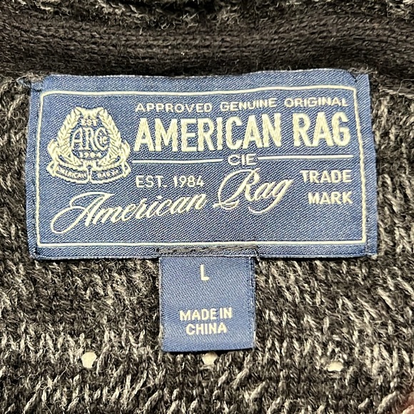 American Rag Sweater Shawl collar Charcoal Grey  cable knit mixed knit sweater L - Picture 9 of 17